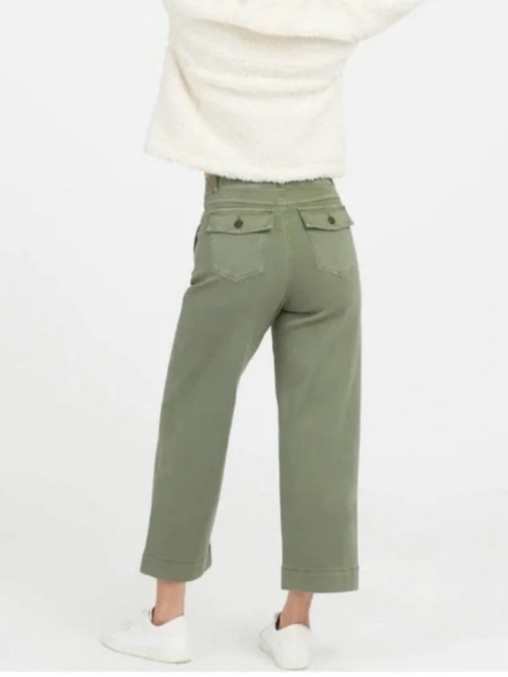 SPANX Women’s Stretch Twill Wide Leg Crop Pant- Olive Green - Picture 2 of 7
